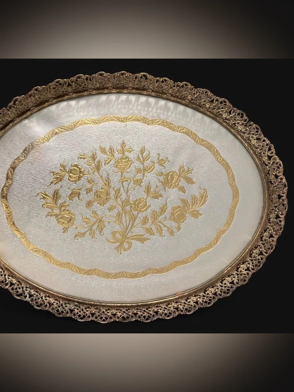 Ornate Gold Floral Oval vanity Tray - Home Accents